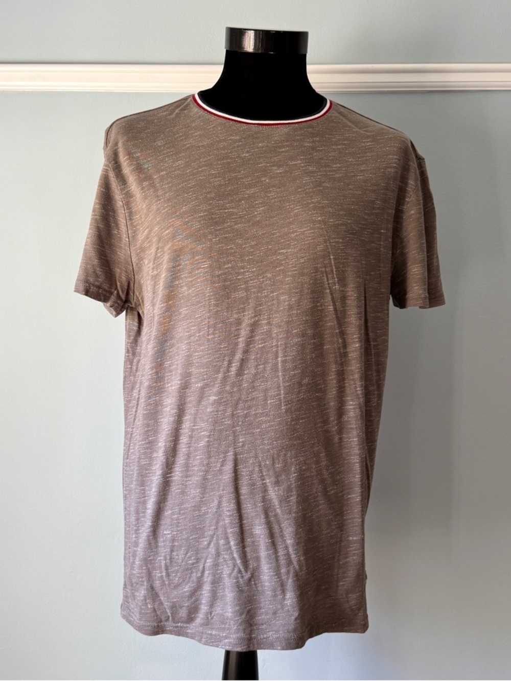 Goodfellow & Co Gray Tee with Red, White & Navy Ribbed Trim